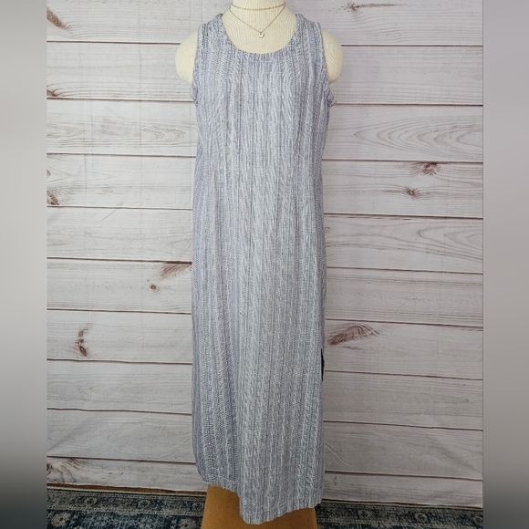 Picante Cotton Two Piece Midi Dress Set with Button Down in Blue and White Sz M - Picture 4 of 12